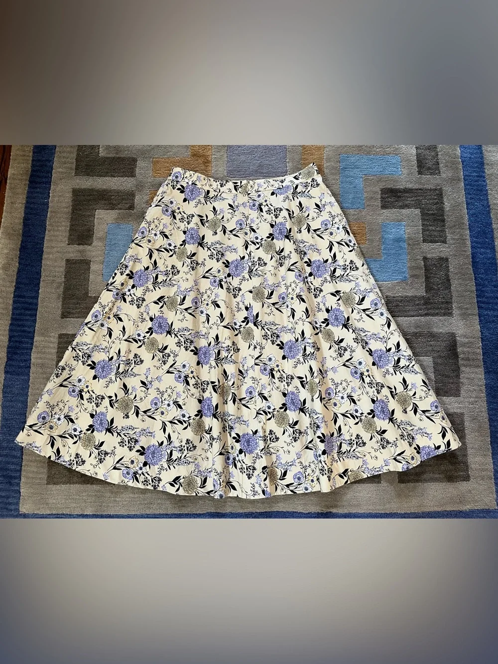 Ann Taylor A-Line Midi Skirt Pockets Floral Cotton Beige Purple Women's 16 NWOT